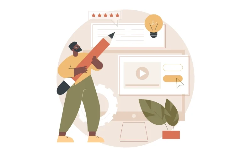 یک فرد در حال معرفی انواع روش‌های تولید محتوا.