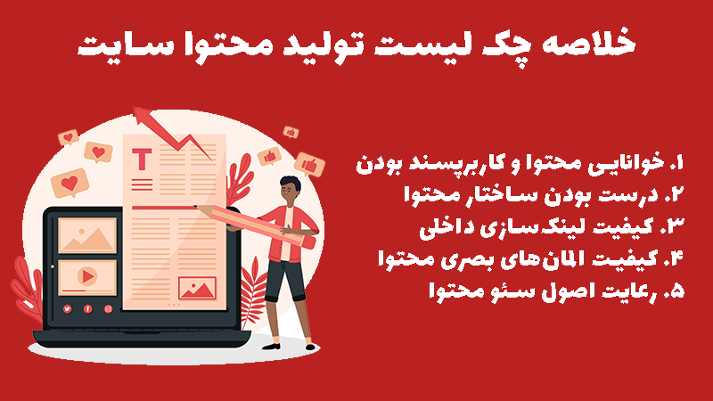 خلاصهای از یک چک لیست تولید محتوا سایت (تولید محتوای سئو شده).